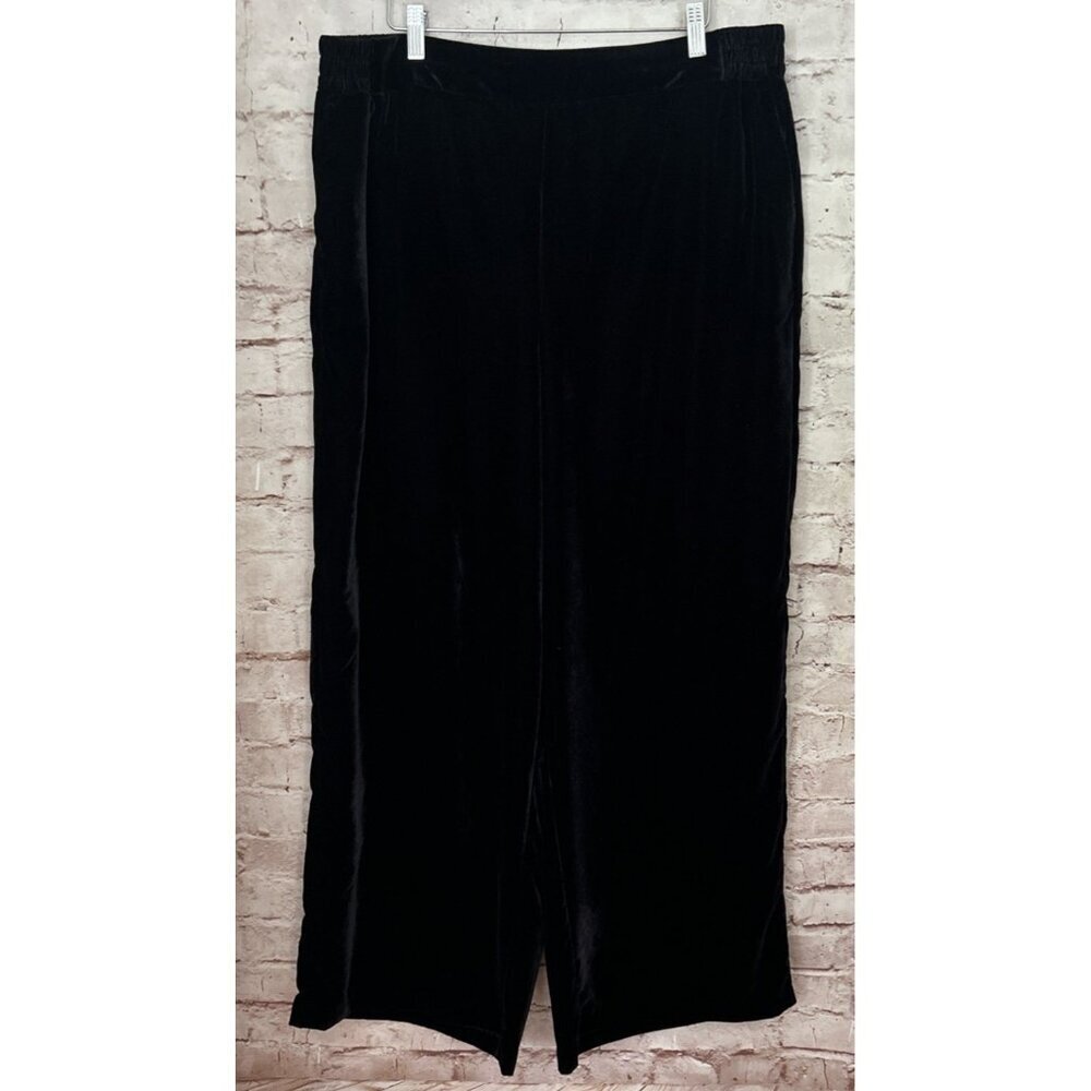 Lane Bryant Womens Black Velvet WIDE LEG Pant Pull On Mid Rise Size 18 NEW $99
